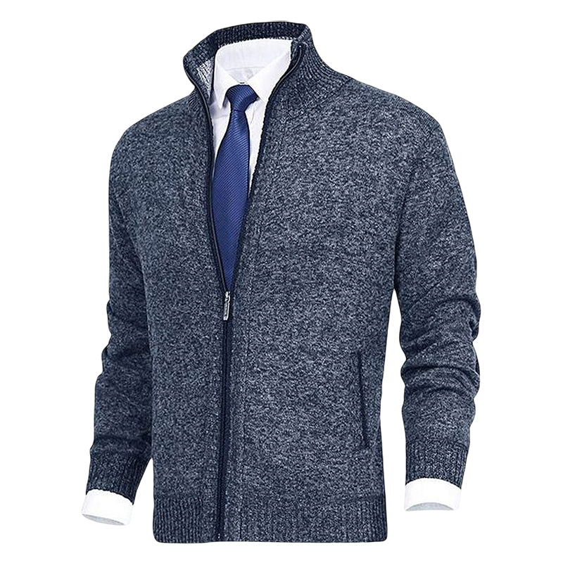 Men's Fashion Solid Color Stand Collar Cardigan Sweater Knit Jacket