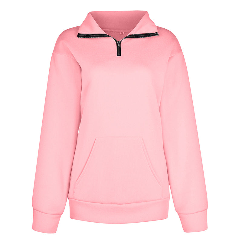 Solid Color Zip Up Collar Sweatshirt