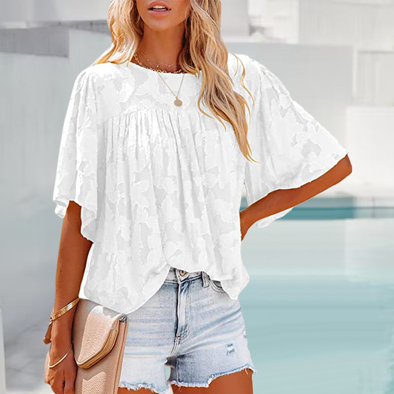 Flared Sleeve Cutout Chiffon Shirt