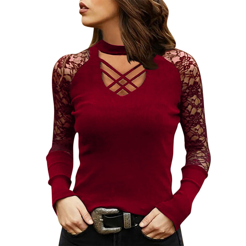 V Neck Lace Crossover T-Shirt