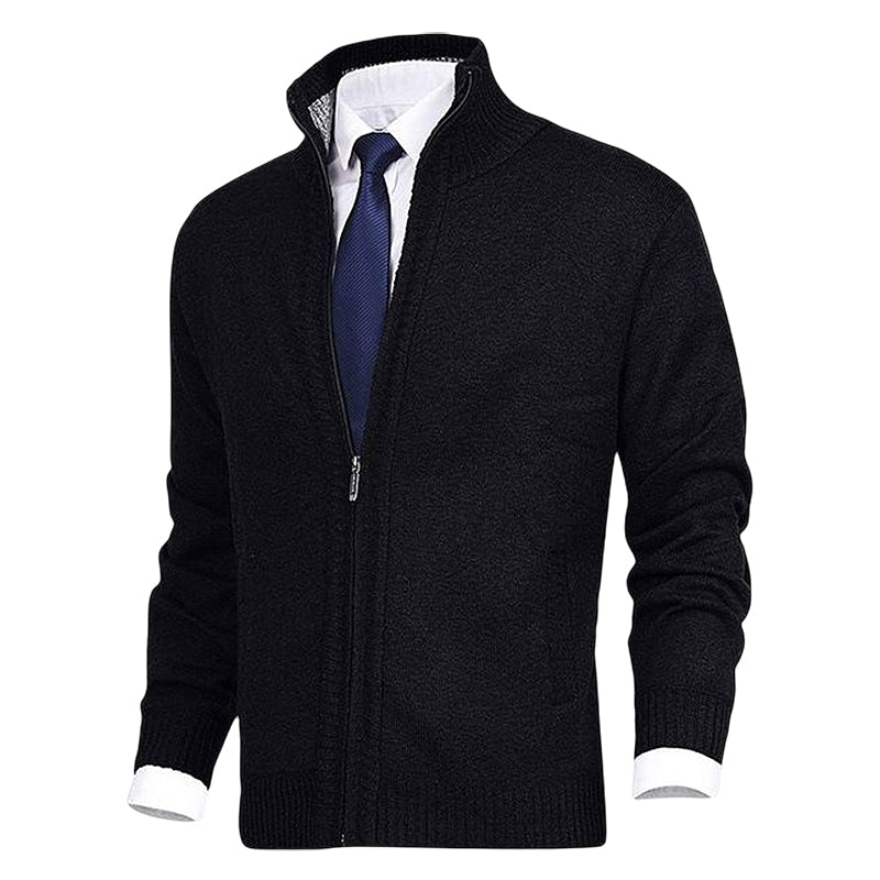 Men's Fashion Solid Color Stand Collar Cardigan Sweater Knit Jacket