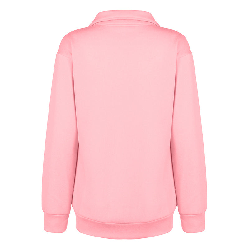 Solid Color Zip Up Collar Sweatshirt