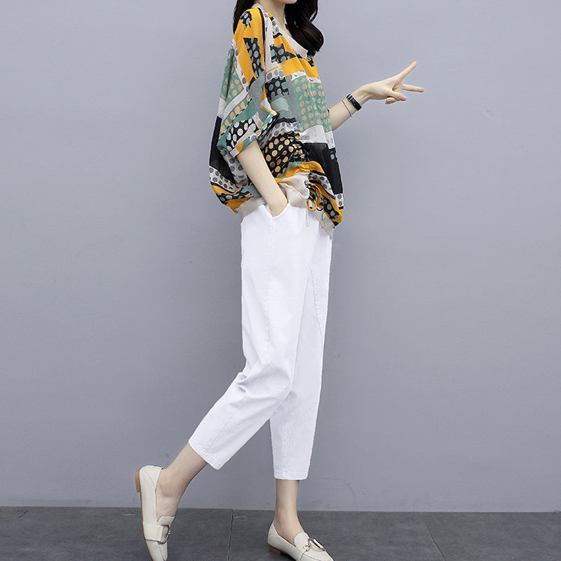 Women Printed Cotton Linen Two-piece Set