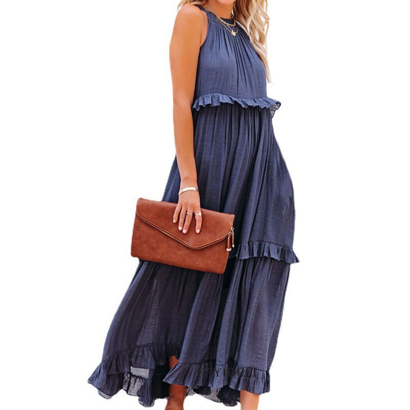 Sleeveless Sling Loose Waist Irregular Cake Dress