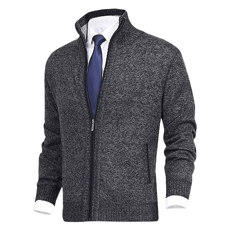 Men's Fashion Solid Color Stand Collar Cardigan Sweater Knit Jacket