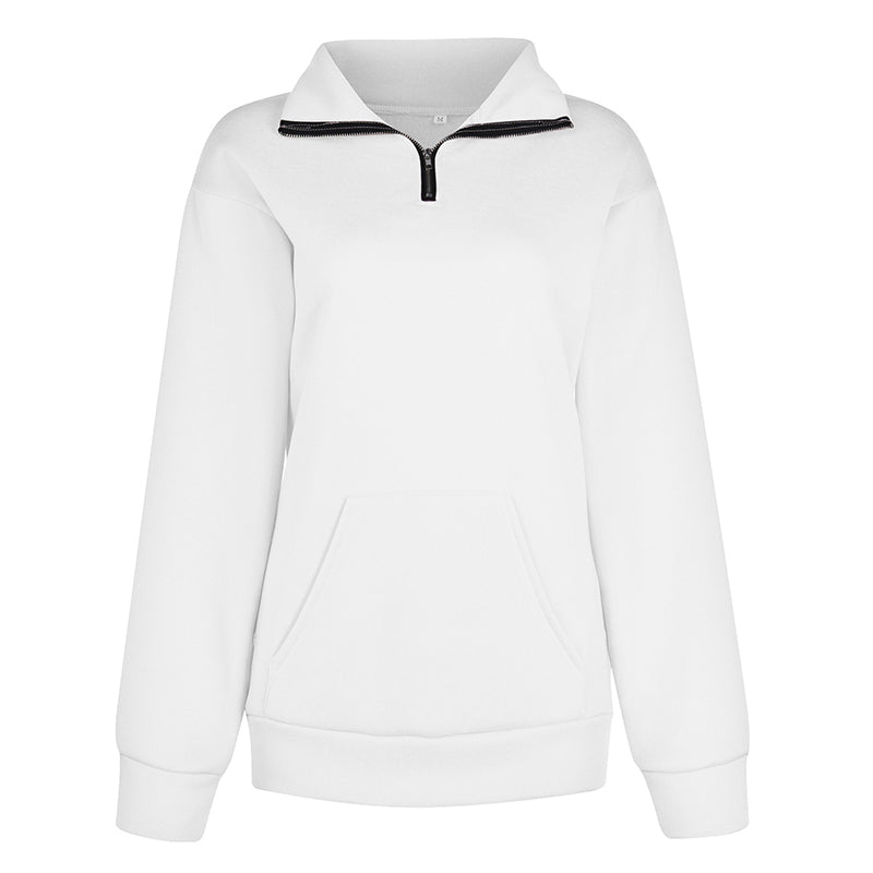 Solid Color Zip Up Collar Sweatshirt