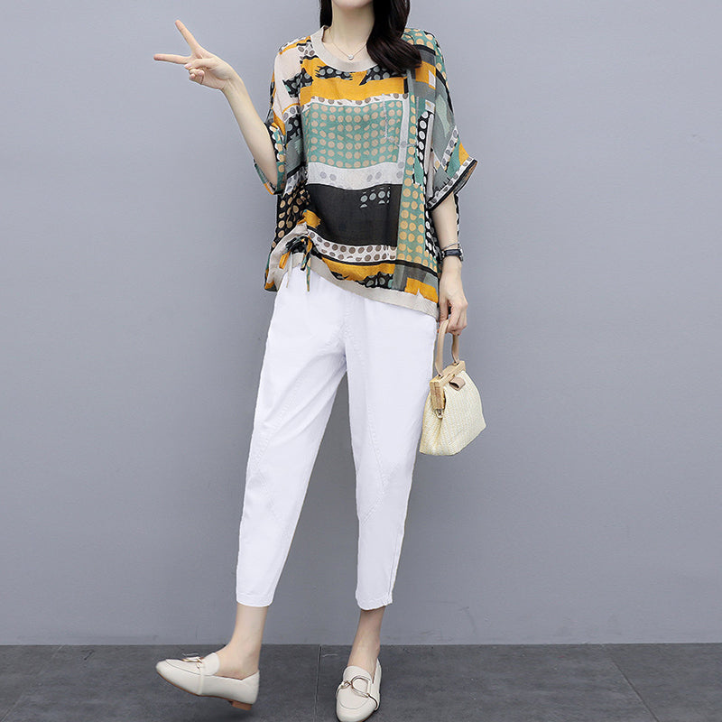 Women Printed Cotton Linen Two-piece Set