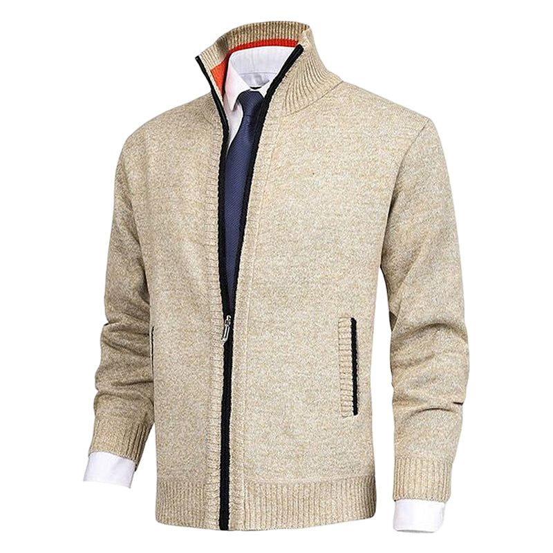 Men's Fashion Solid Color Stand Collar Cardigan Sweater Knit Jacket