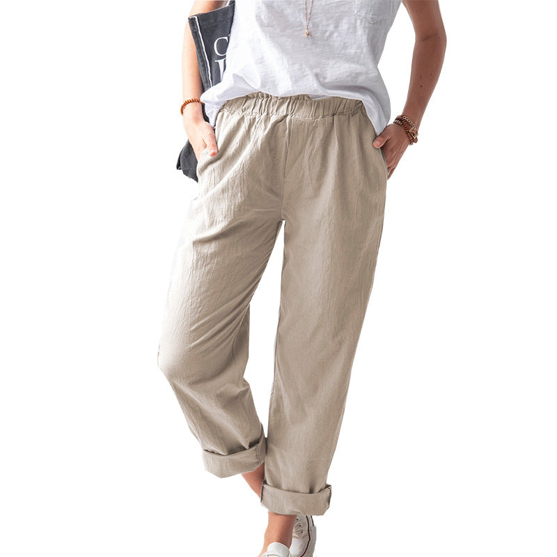 Solid Color Casual Loose Waist Pants