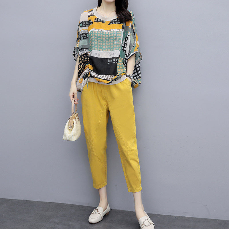 Women Printed Cotton Linen Two-piece Set