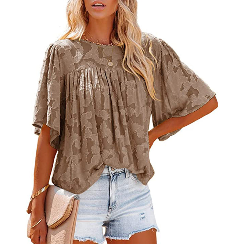 Flared Sleeve Cutout Chiffon Shirt