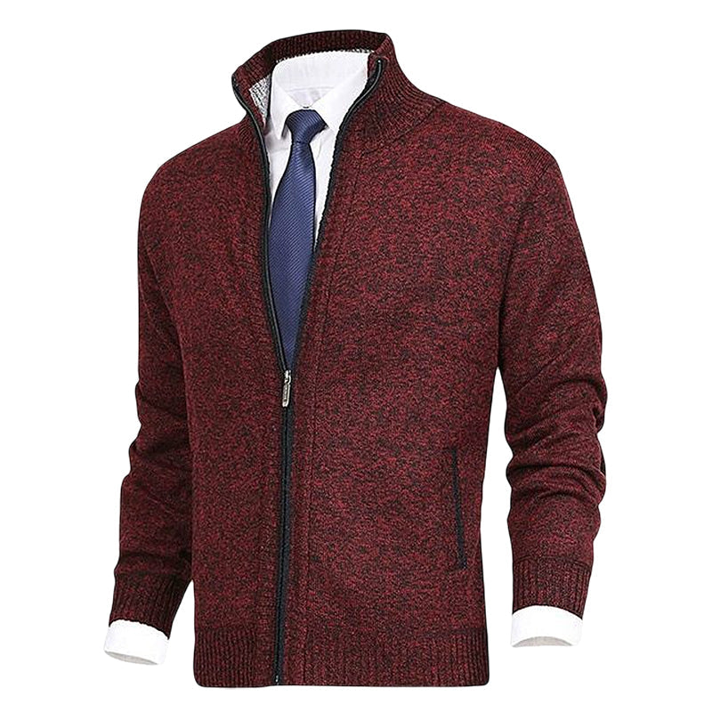 Men's Fashion Solid Color Stand Collar Cardigan Sweater Knit Jacket