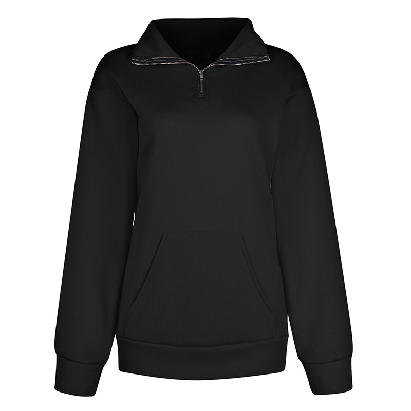 Solid Color Zip Up Collar Sweatshirt