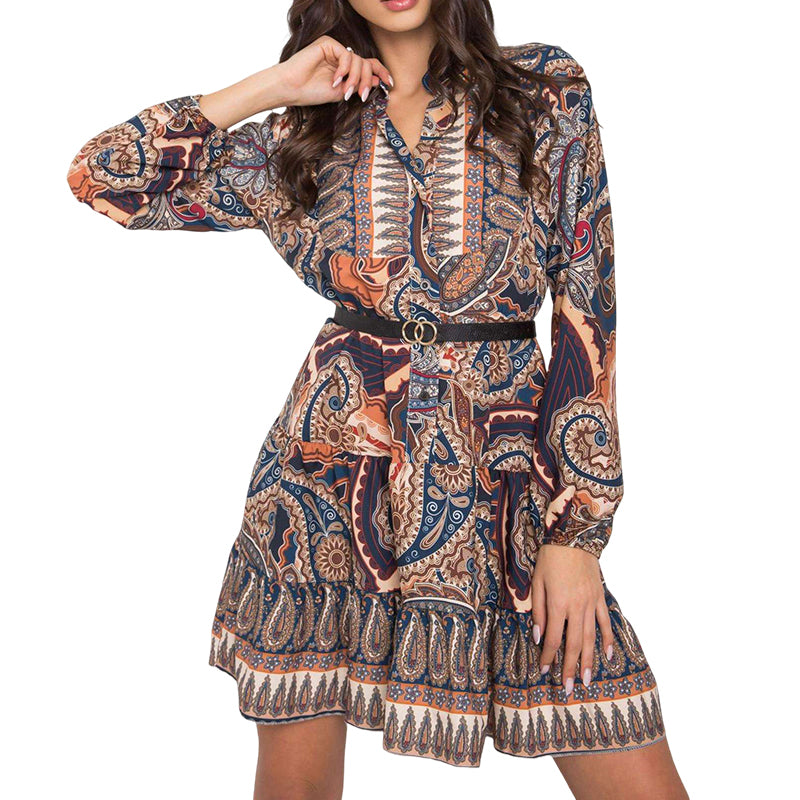 Lantern Long Sleeve Stand Collar Dress