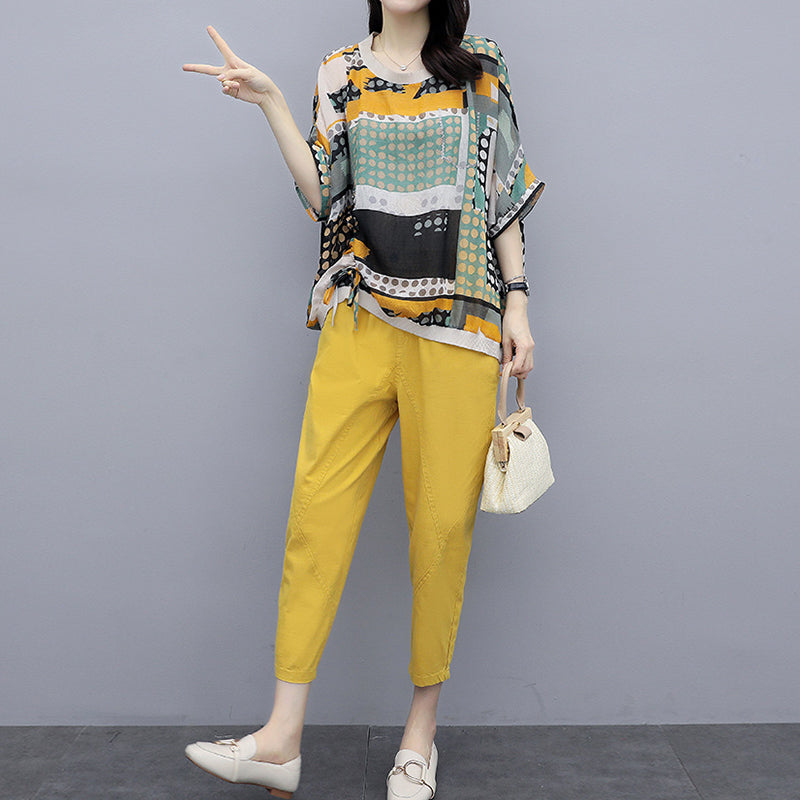 Women Printed Cotton Linen Two-piece Set