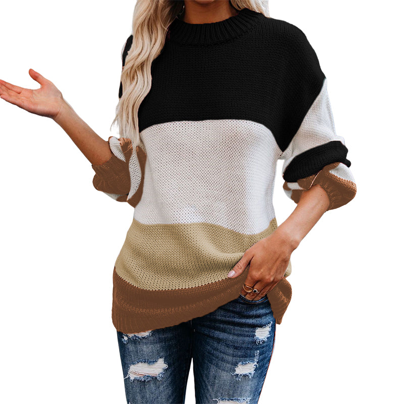 Plus Size Crew Neck Striped Sweater