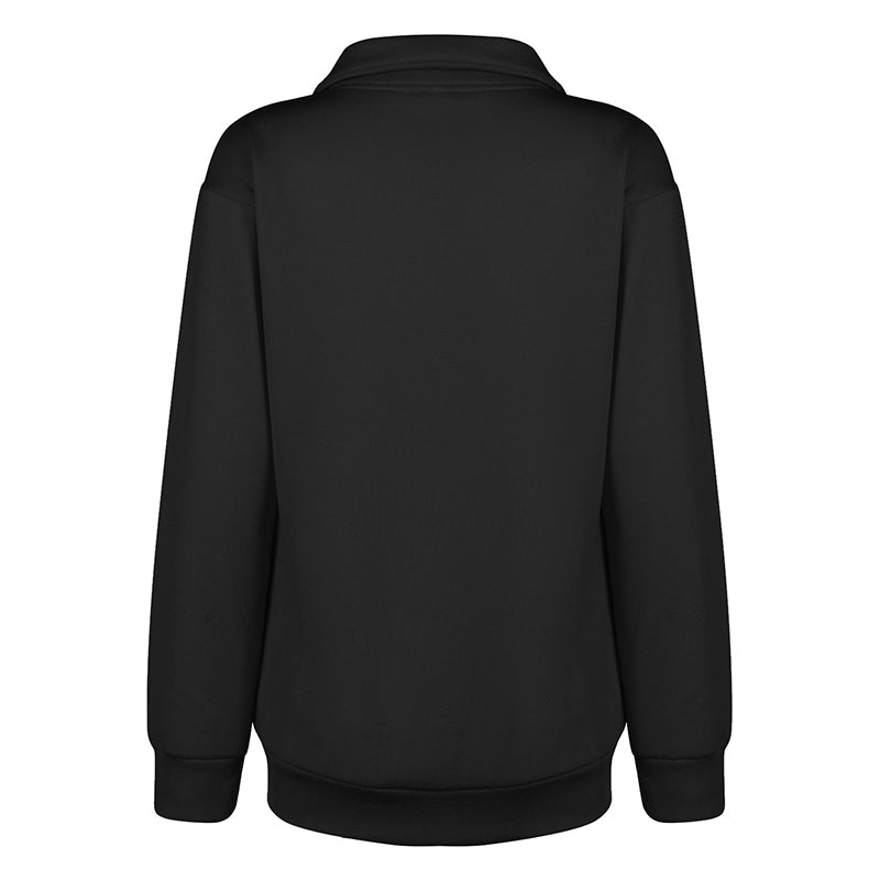 Solid Color Zip Up Collar Sweatshirt