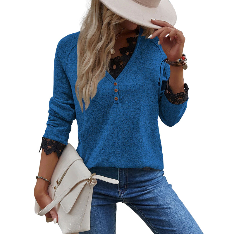 V Neck Lace Knit T-Shirt