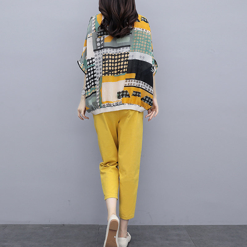 Women Printed Cotton Linen Two-piece Set