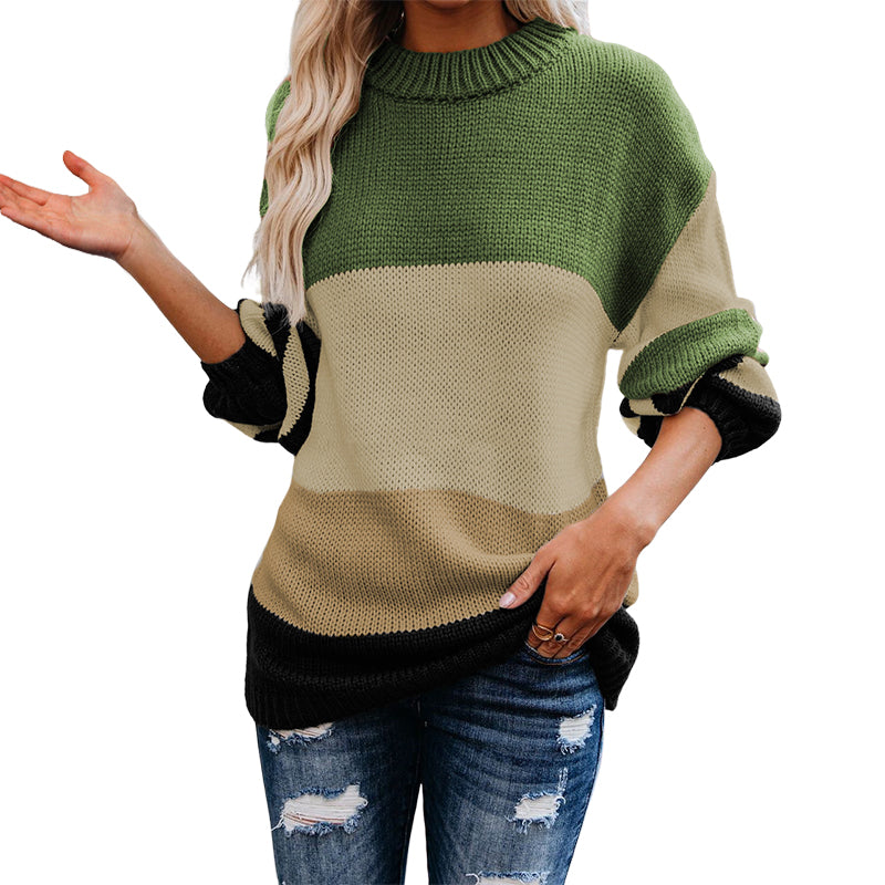 Plus Size Crew Neck Striped Sweater