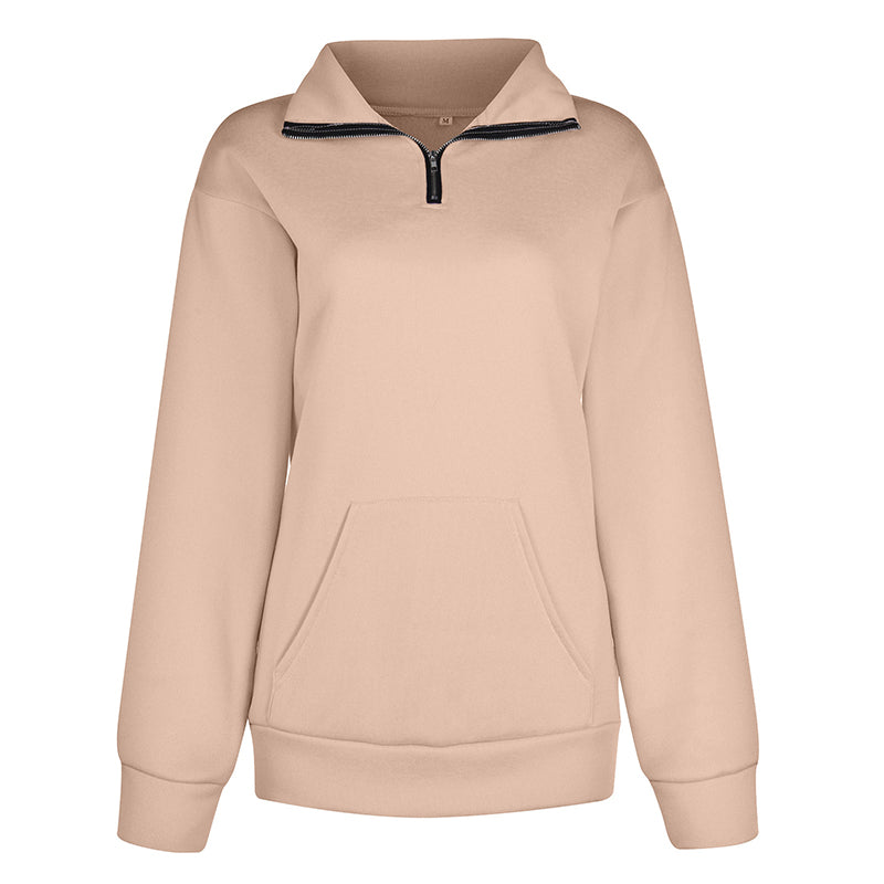 Solid Color Zip Up Collar Sweatshirt