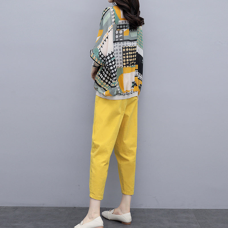 Women Printed Cotton Linen Two-piece Set