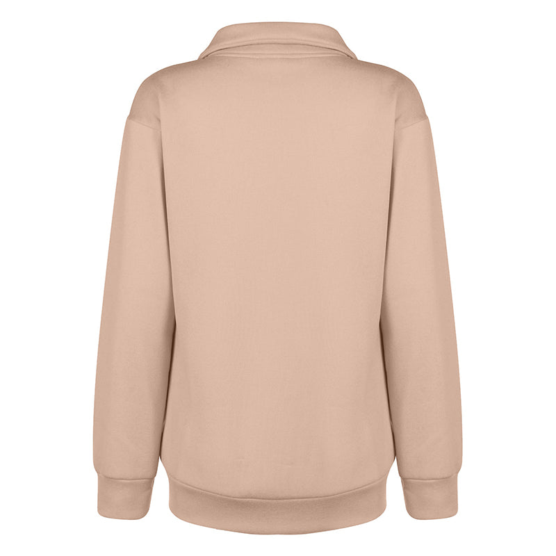 Solid Color Zip Up Collar Sweatshirt