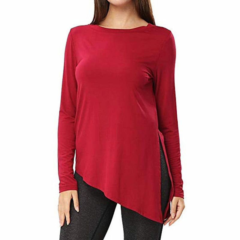Round Neck Irregular Solid T-Shirt