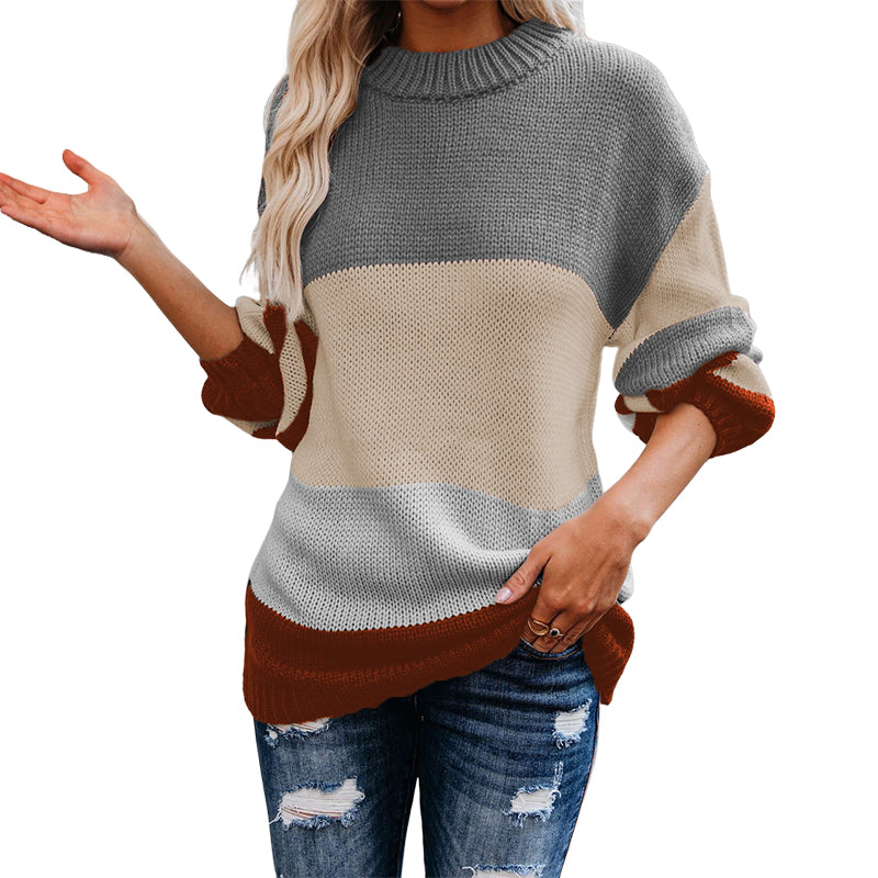 Plus Size Crew Neck Striped Sweater