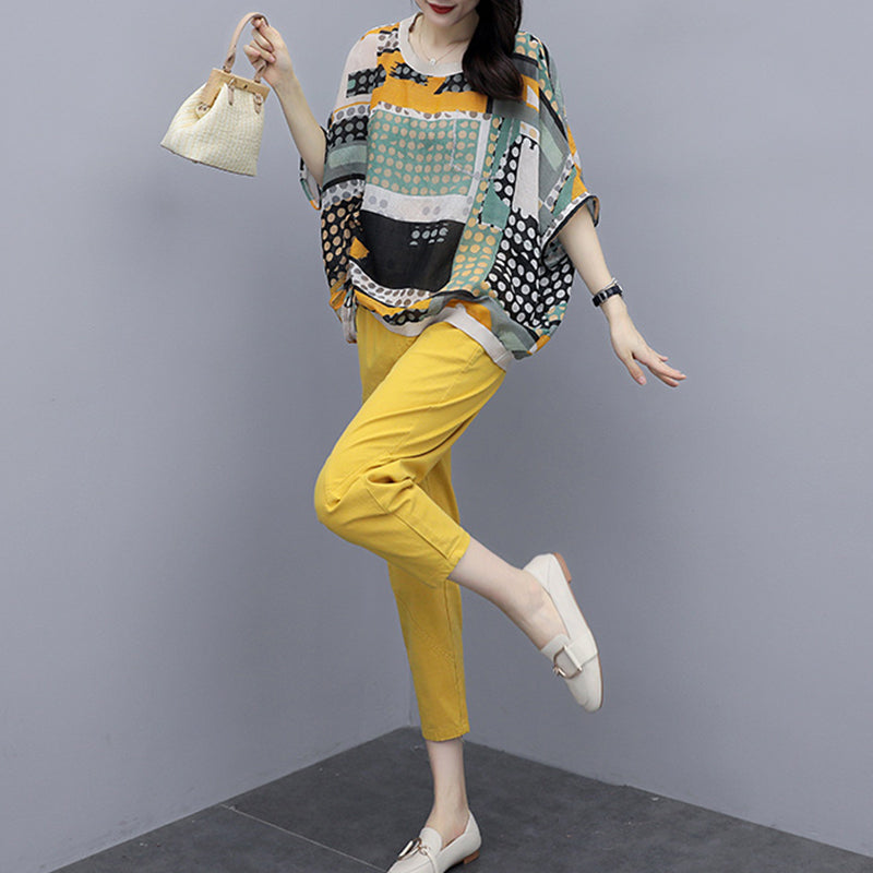Women Printed Cotton Linen Two-piece Set