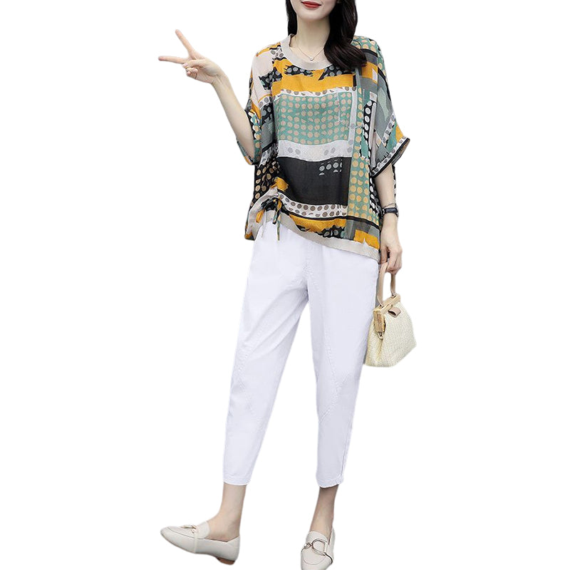 Women Printed Cotton Linen Two-piece Set