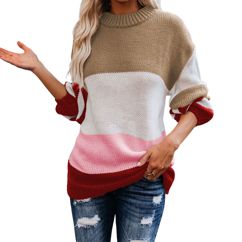 Plus Size Crew Neck Striped Sweater