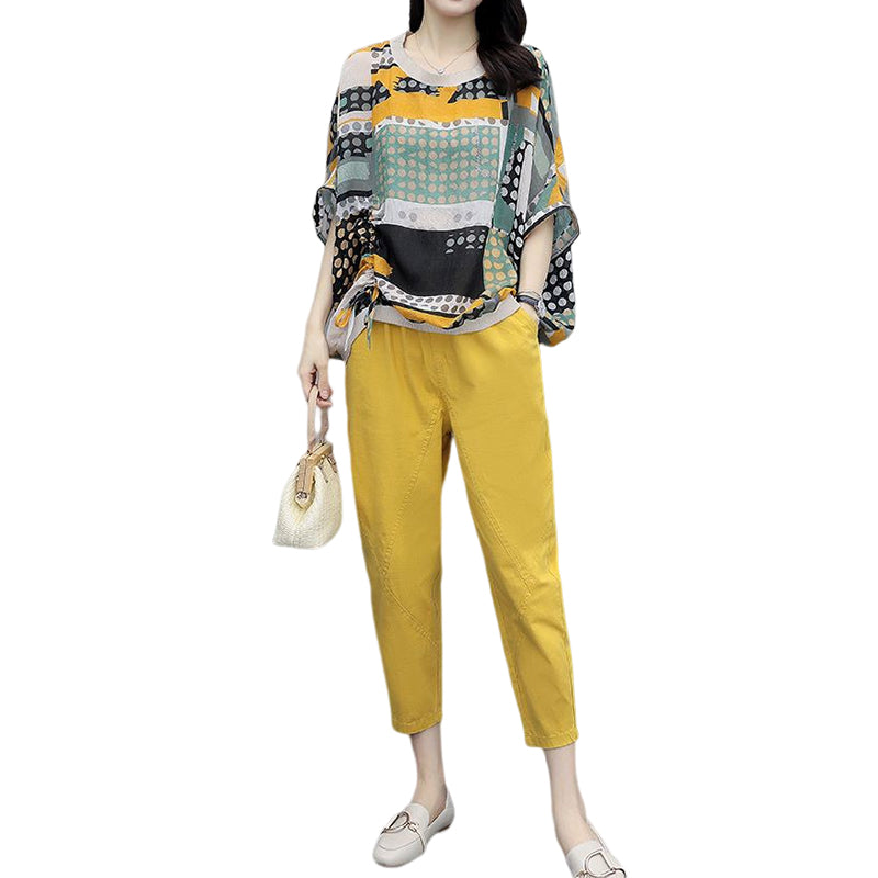Women Printed Cotton Linen Two-piece Set