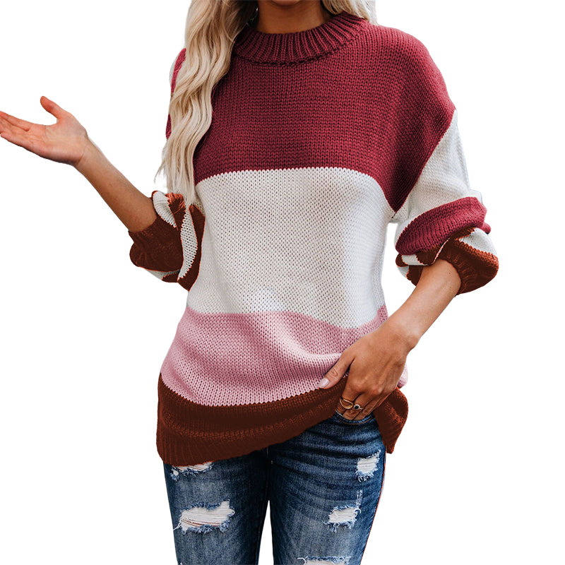 Plus Size Crew Neck Striped Sweater