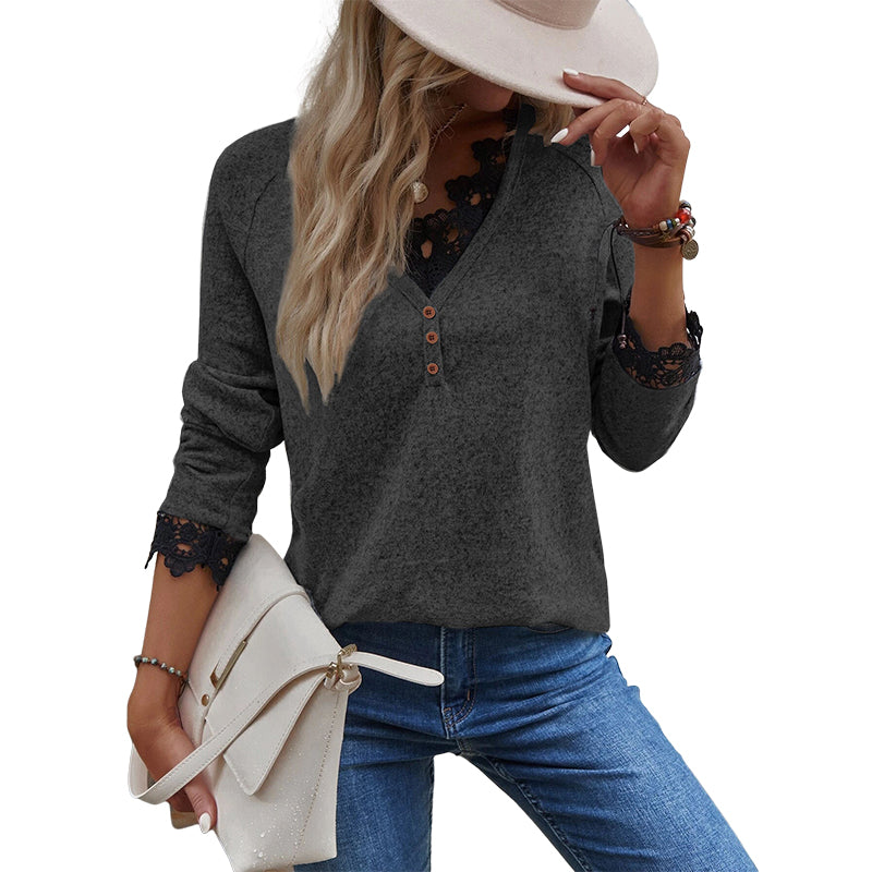 V Neck Lace Knit T-Shirt