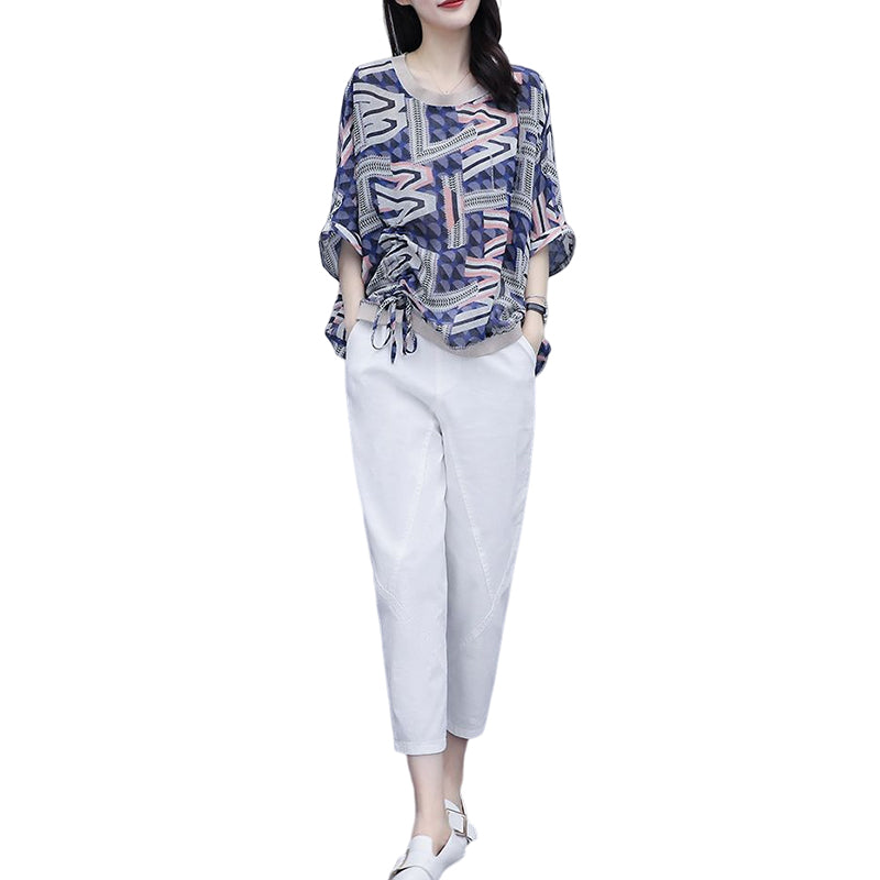 Women Printed Cotton Linen Two-piece Set