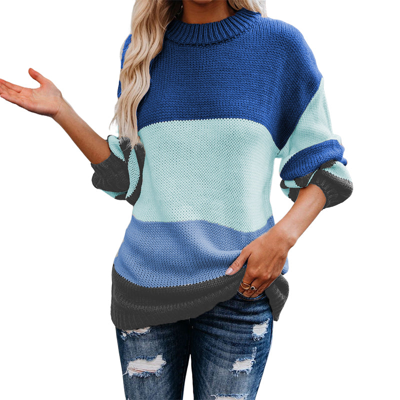 Plus Size Crew Neck Striped Sweater