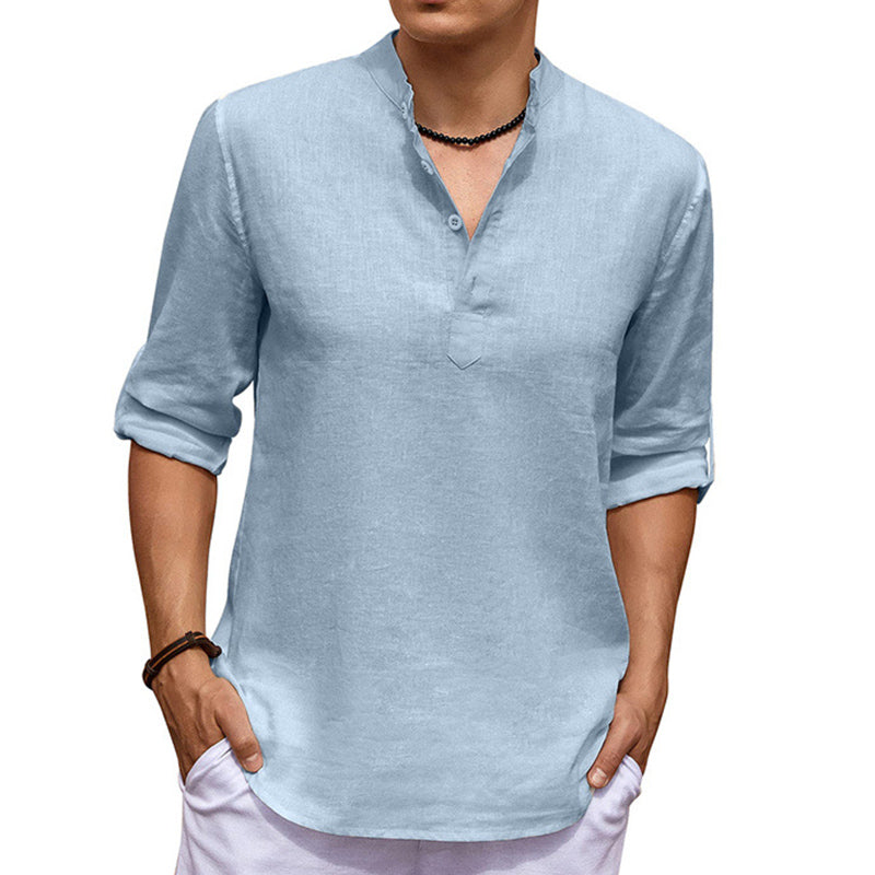 Casual Stand Collar Solid Color Long Sleeve Shirt