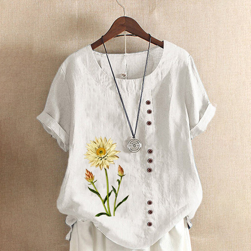 Women's Printed Cotton Linen Loose Casual Shirt