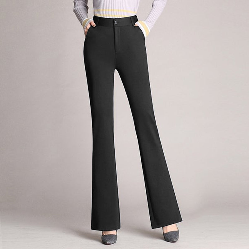 Straight High Waist Solid Flared Pants