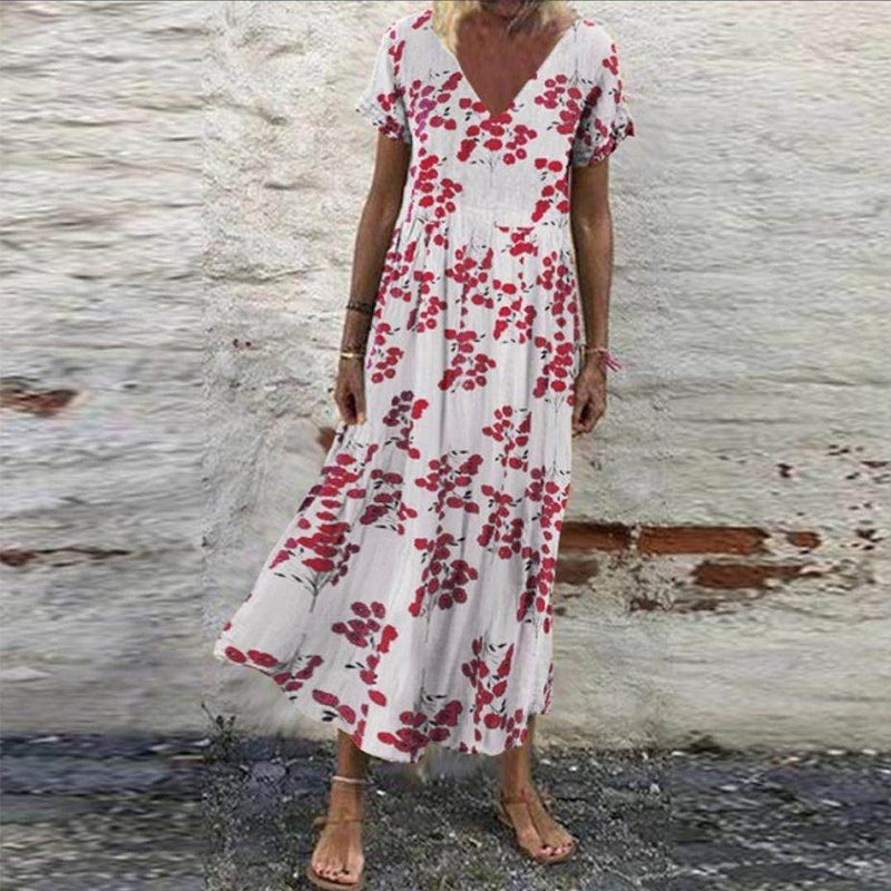 Women's Vintage Short Sleeve Maxi Dress