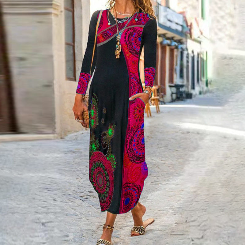 Ethnic Print Long Sleeve Dress