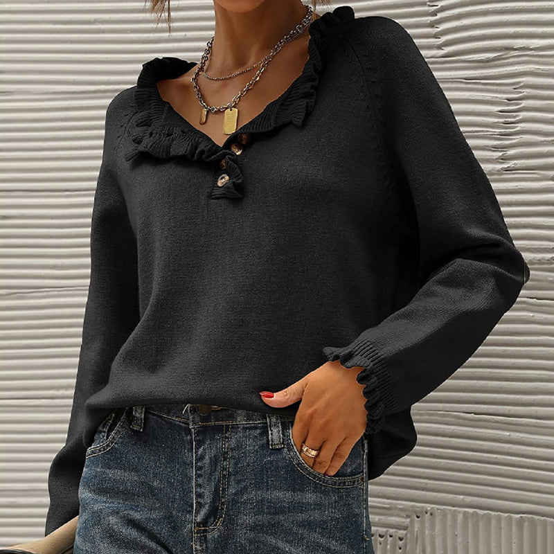 Button Ruffle Pullover