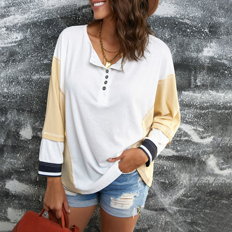 Colour Block Button Sweatshirt