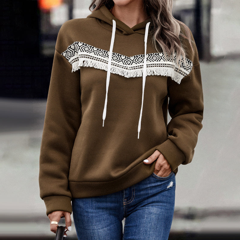 Hooded Appliquéd Lace Lounge Sweatshirt