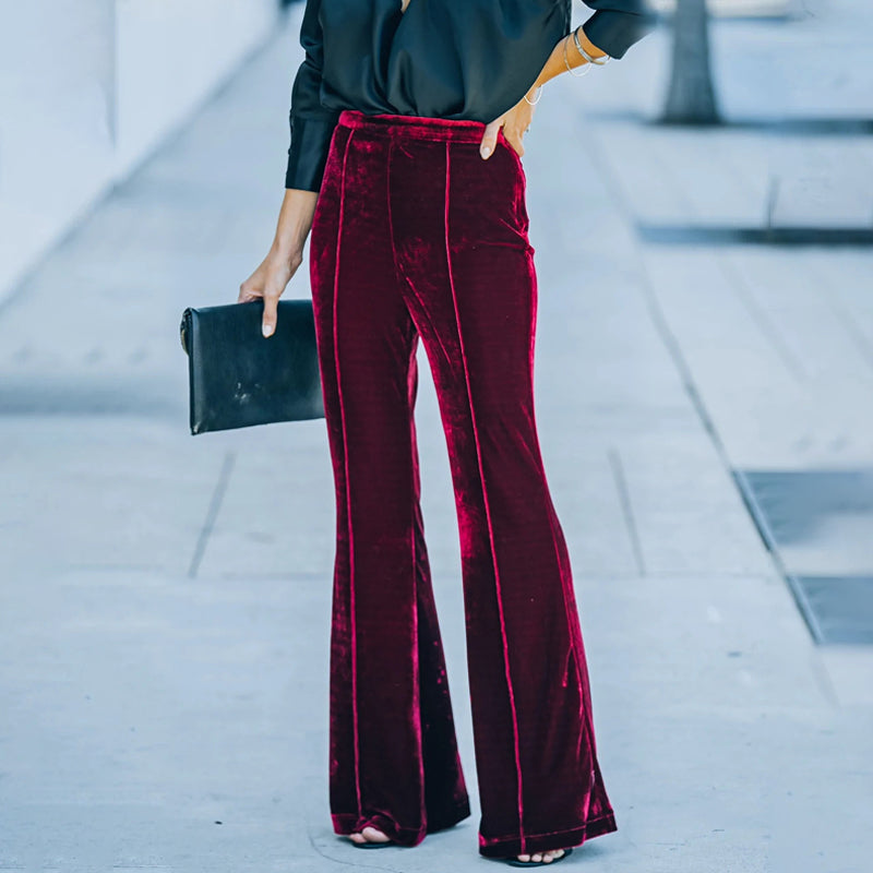Gold Velvet Micro Flared Trousers