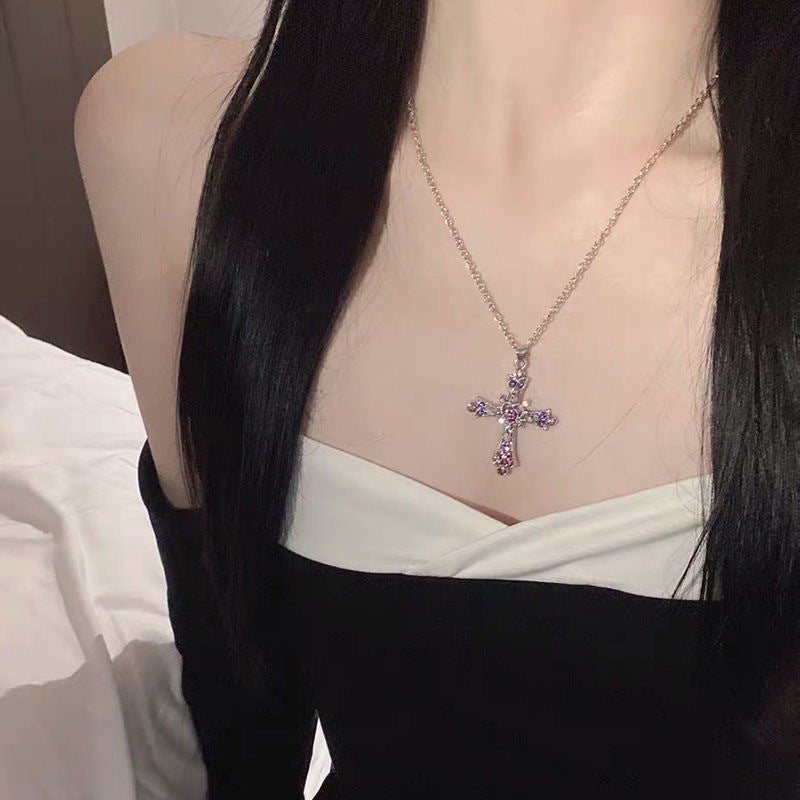 Gothic Pink Cross Pendant Necklace