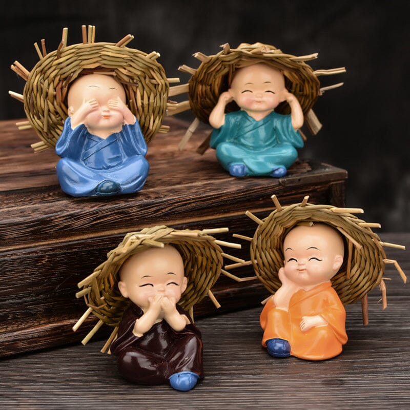 Polyresin Baby Hat Monk Buddha Idols (4pcs)