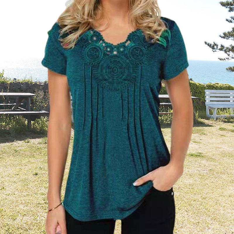 Slim Fit Lace V-Neck T-Shirt
