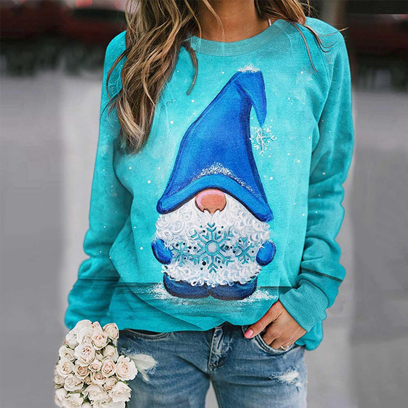Christmas Print Crewneck Long Sleeved Fleece Sweatshirt